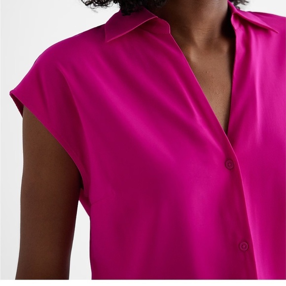 Express Short Sleeve Button Up Shirt Pink Collar - Picture 3 of 7